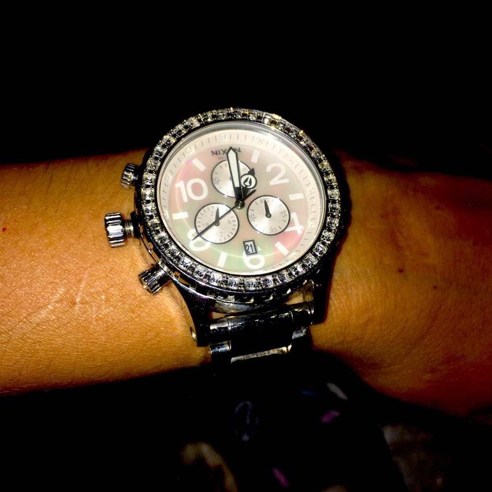 Nixon mother of pearl watch with crystals - pre-loved